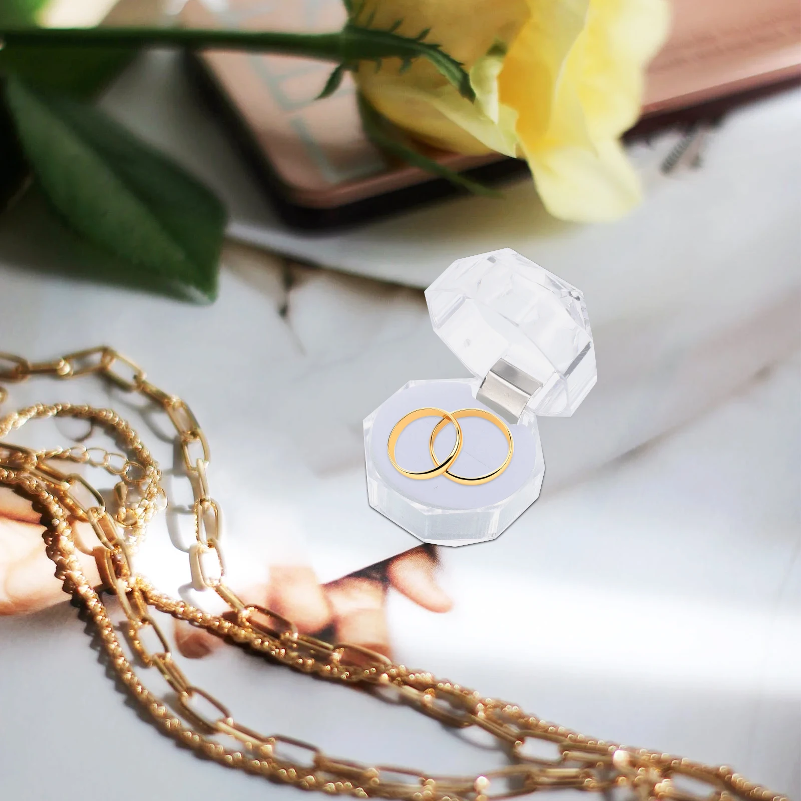 Vetrine per anelli in acrilico trasparente da 20 pezzi, confezione regalo bianca per fidanzamento e matrimonio, organizer per gioielli per cerimonie