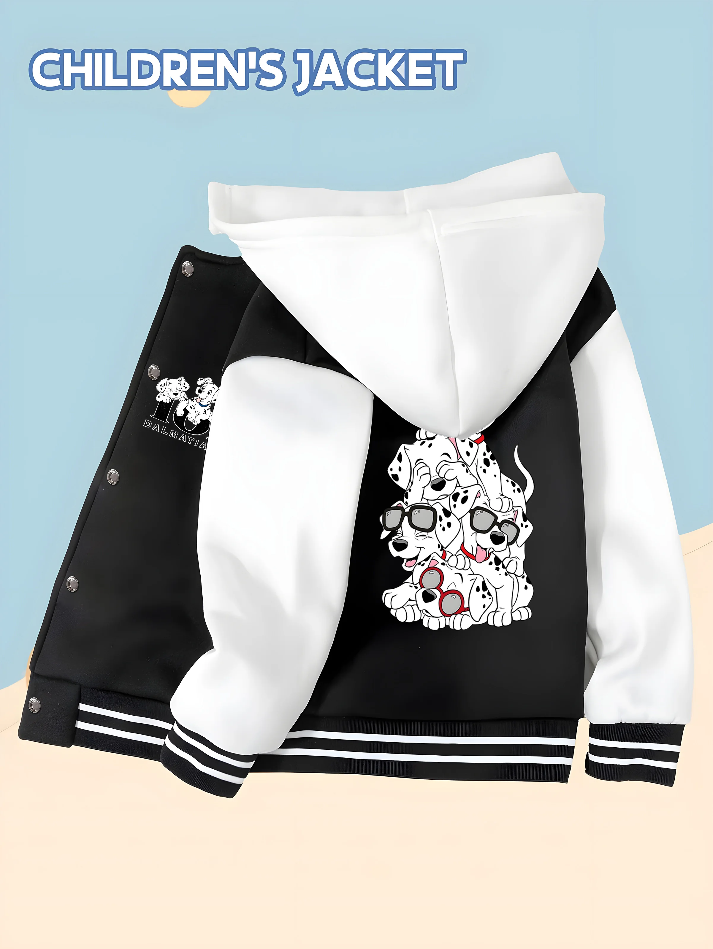 

MINISO Disney 101: The Little Dog Baseball Jacket for Boys - Double-sided Dalmatian pattern, perfect for outdoor wear