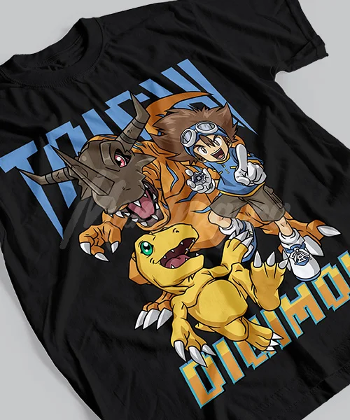 T-shirt For Anime Digimon Tai y Agumon Transformación Greymon