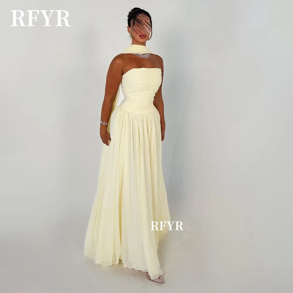 

RFYR A Line Party Dress Chiffon Evening Dress with Scarf Pleats Celebrity Dress Gala for Arabic Women Vestidos Customized