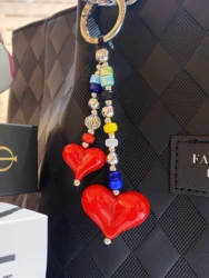 HERLOOK Bag Charm for Women Big Red Love Heart Colored Beads Keychain Chain for Key & Bags Fashion Y2K Accesories