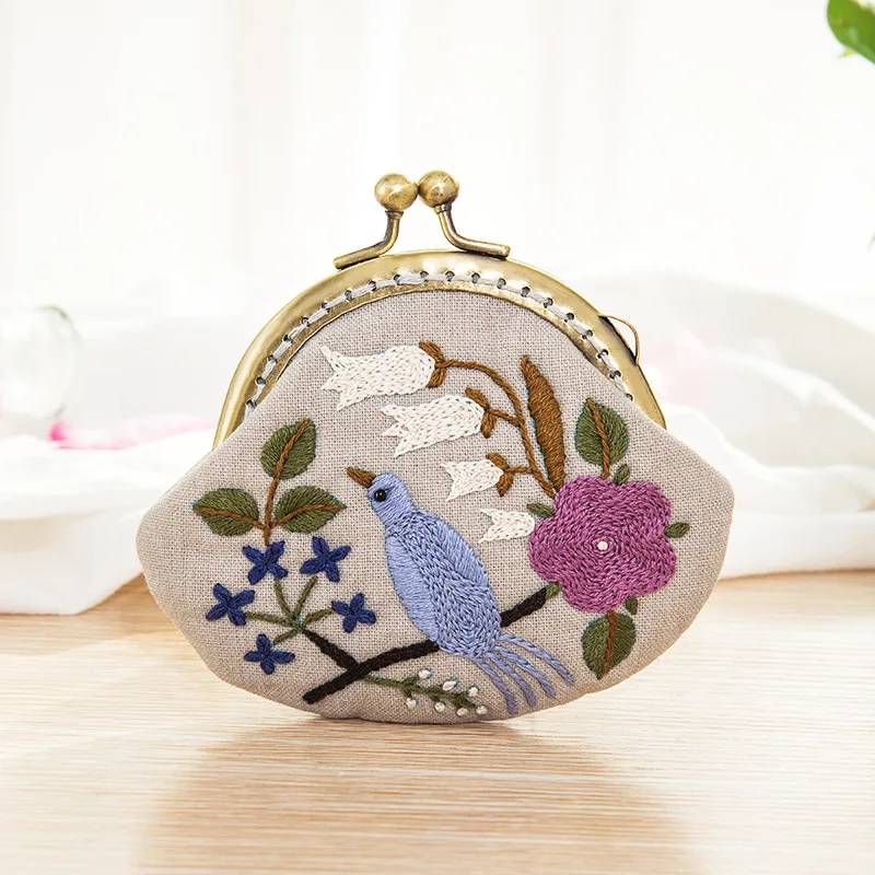 

1 set Coin Purse Set Bird Pattern Diy Kit For Beginners With Wool Needle Fabric Clasp Starter Tools Handmade Craft