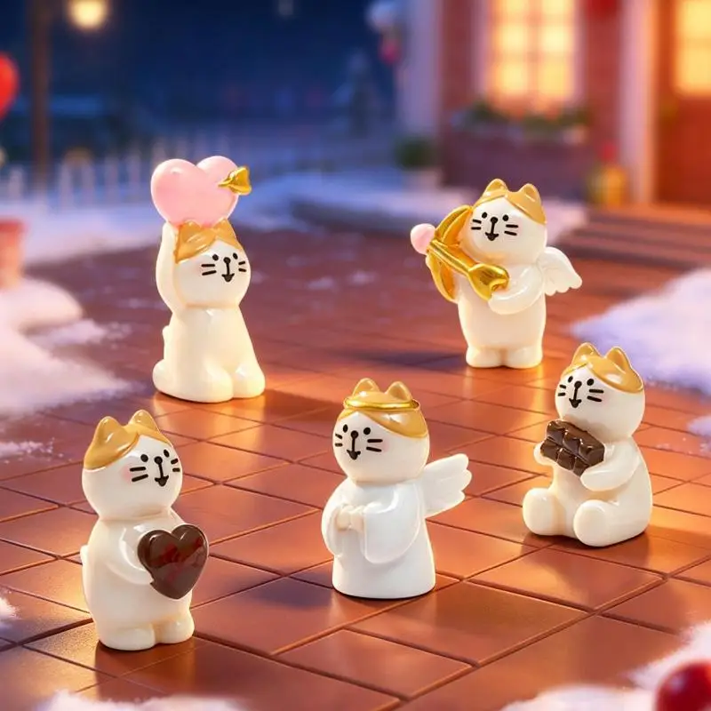5Pcs Cartoon Cupid Cat Mini Figurine Cute Kitten Resin Statue DIY Micro Landscape Ornament For Desktop Decoration Gift
