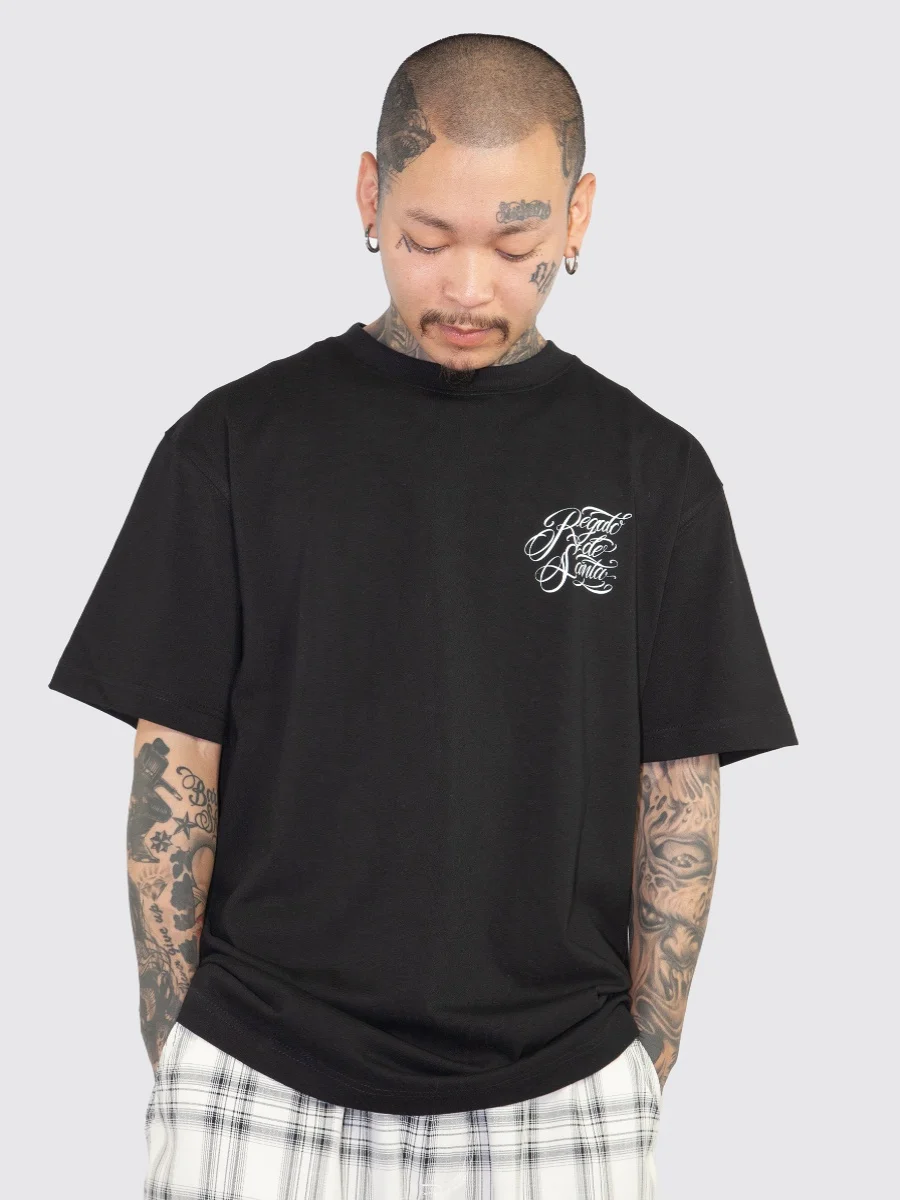 2025 جديد SIMOK X WUHAN Chicano سلسلة التعاون الساحل الغربي الأمريكي شيكانو الأزهار قصيرة الأكمام تي شيرت للرجال