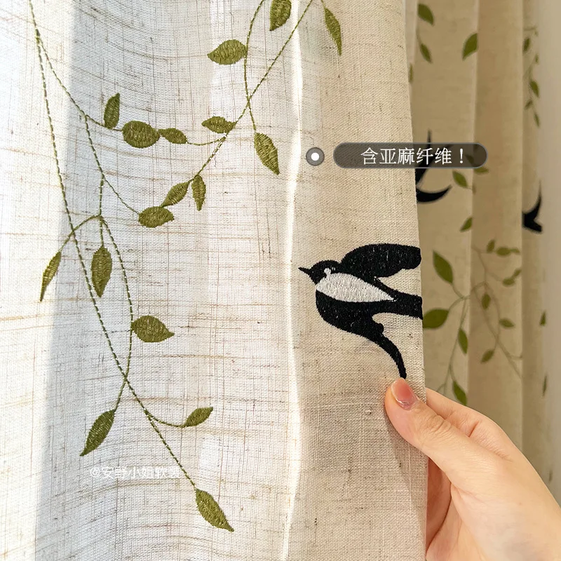 Swallow Gauze Linen Gauze Curtains Chinese Embroidery Curtains for Living Dining Room Bedroom Luxury Custom Size Sheer Linen