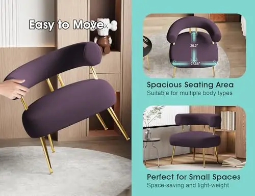 

Purple Upholstered Barrel Accent Chair With Gold Legs For Compact Living Room Or Bedroom Use