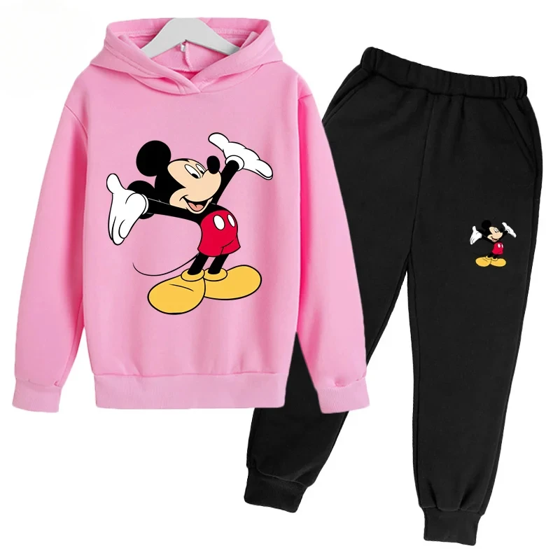 Disney Cartoon Children\'s Sports Hoodies Long Sleeve Pants for Boys and Girls Spring and Autmmer Fashion 2 Pieces Kids Clothes