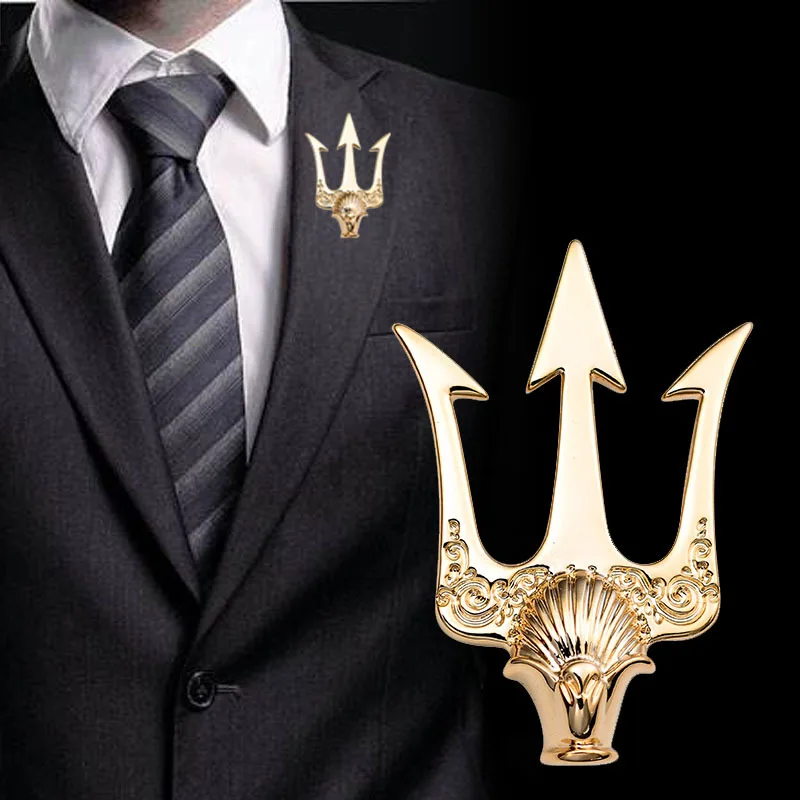 Vintage Trident Brooch Men's Suit Metal Brooches Lapel Pin Badge Shirt Collar Accessories Gifts for Men High-end British Stlye