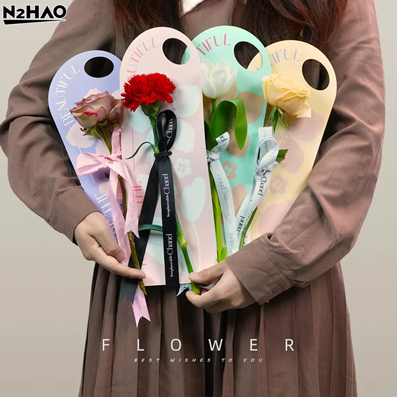 5Pcs Handheld Bouquet Packaging Box Paper Flower Card Flower Arrangement Paper Valentine's Day Festival Supplies