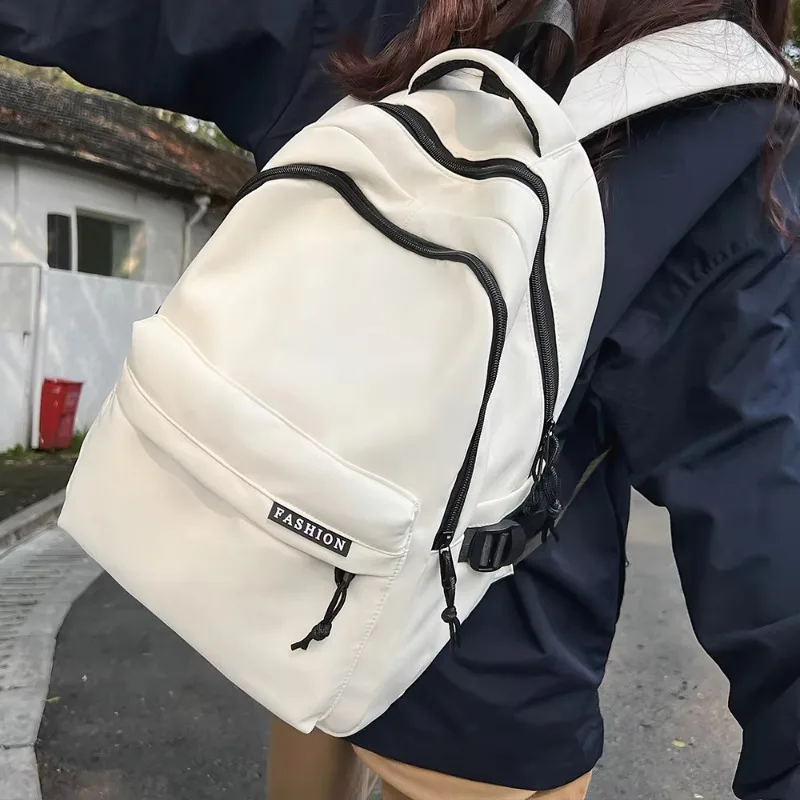 Solid Color Backpack with Large Capacity, for Middle and High School Students, Simple Travel Backpack