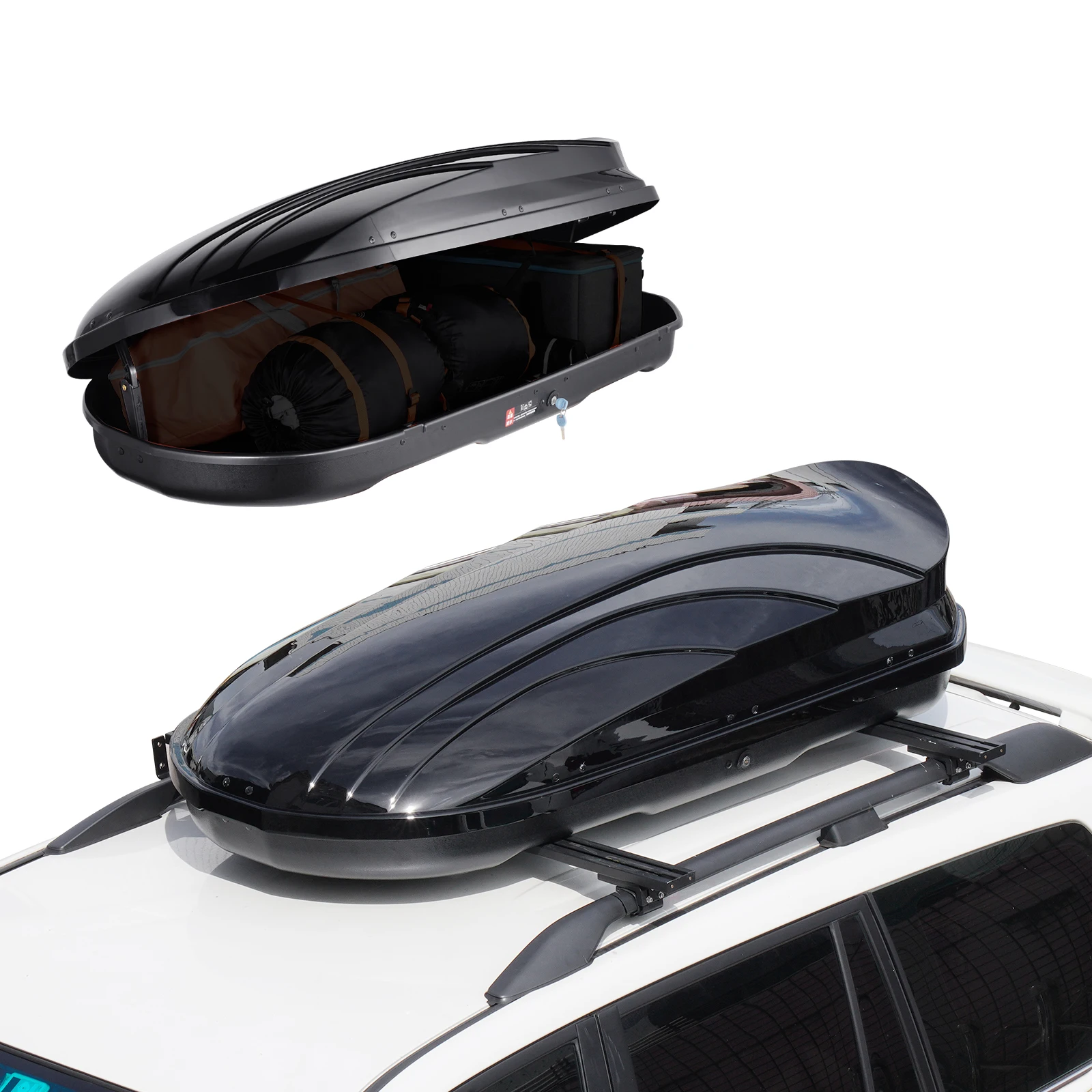 

VEVOR Rooftop Cargo Carrier Roof Cargo Box, ABS Hard Shell Roof Box, with Dual-Sided Opening and 2 Straps, Fit for Car, Wagon