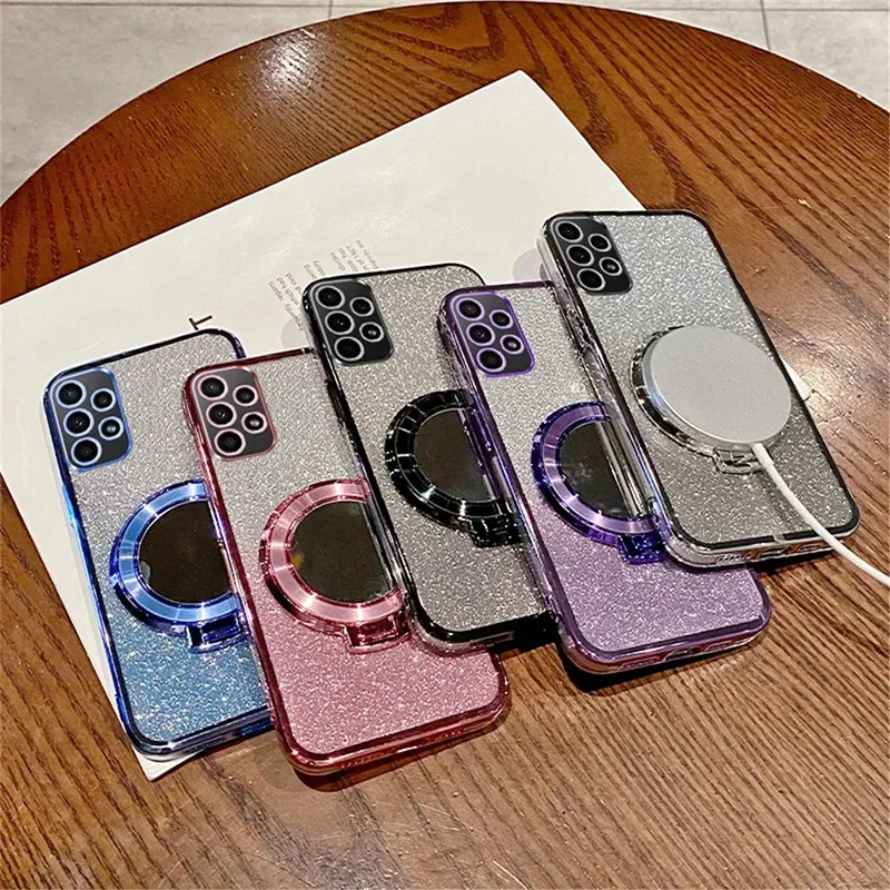 Glitter Mirror Bracket Gradient Case For Samsung A05S A54 A32 4G A14 A55 A53 A13 5G A15 A24 Cover