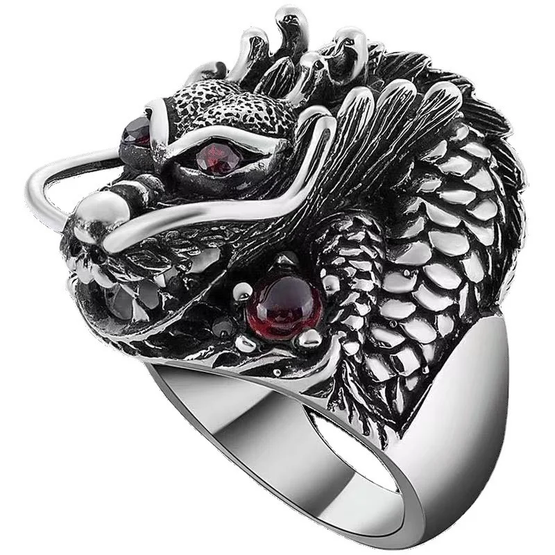 Dominante Dragon Head Ring Mannelijke Wijsvinger Accessoires Vintage Crystal Stone Relief Dragon Ring Mannelijke Sieraden