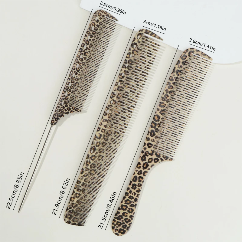 مجموعة واحدة إلى ثلاث قطع: مشط شعر بطبعة جلد الفهد الأصفر، مشط برأس مسطح، مادة ABS متينة + مقبض معدني ABS #5