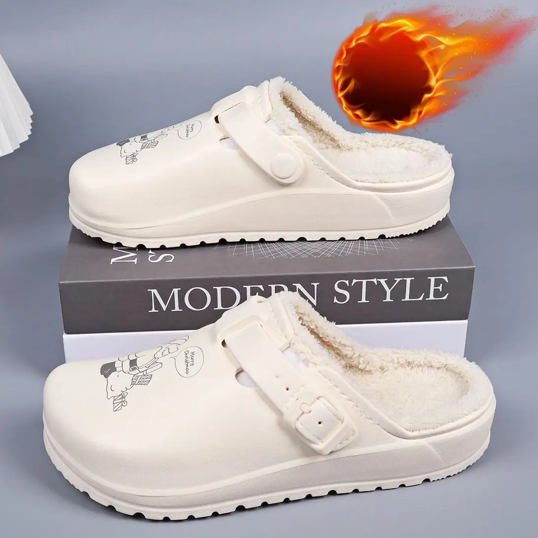 Christmas Women Fluffy Slippers Winter Indoor EVA Thick Sole Anti-Slip Warm Chef Shoes Unisex Slides For Any Occasion Wear - Image 5