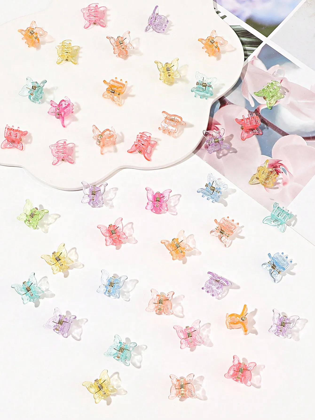 50-teiliges Mini-Schmetterlings-Haarklammern-Set in verschiedenen Farben, schöne Haarklammern, Zubehör für Frauen, Mädchen, Babys – Detail 5