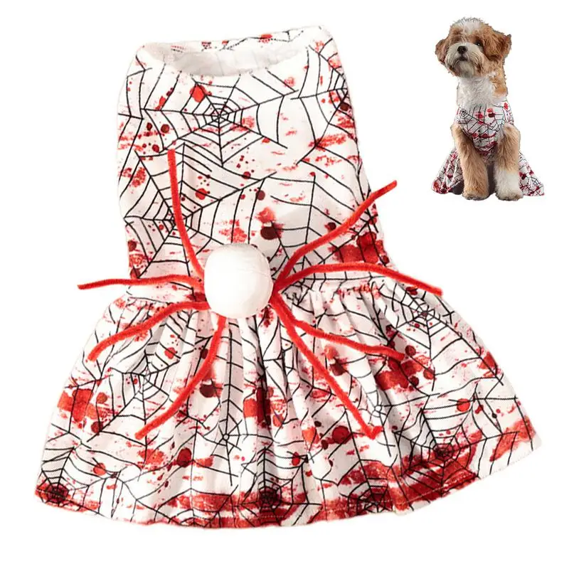 Dog Spooky Halloween Cosplay Costume Pet Holiday Skirts For Halloween  Dog Halloween Spider Dress Bloody Halloween Puppy Dress