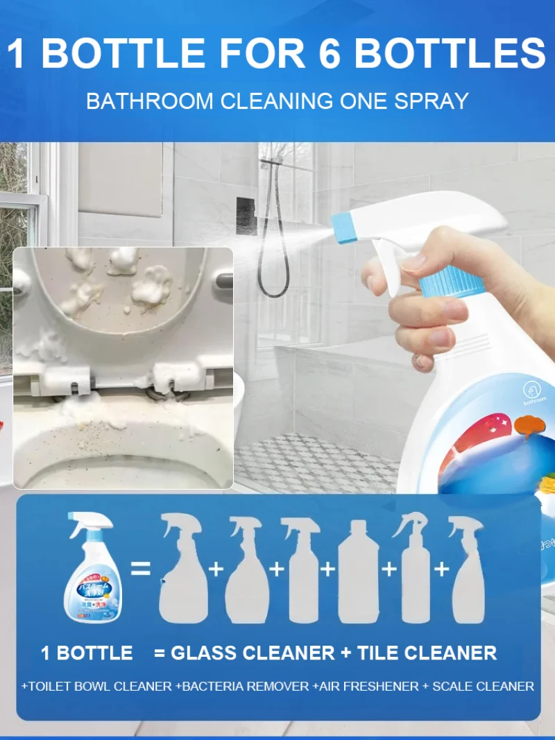 

Multi-Purpose Bathroom Cleaner Toilet Tiles Floor Strong Descaling Agent Effective Mirror Stain Remover Surfaces Clean and Shiny