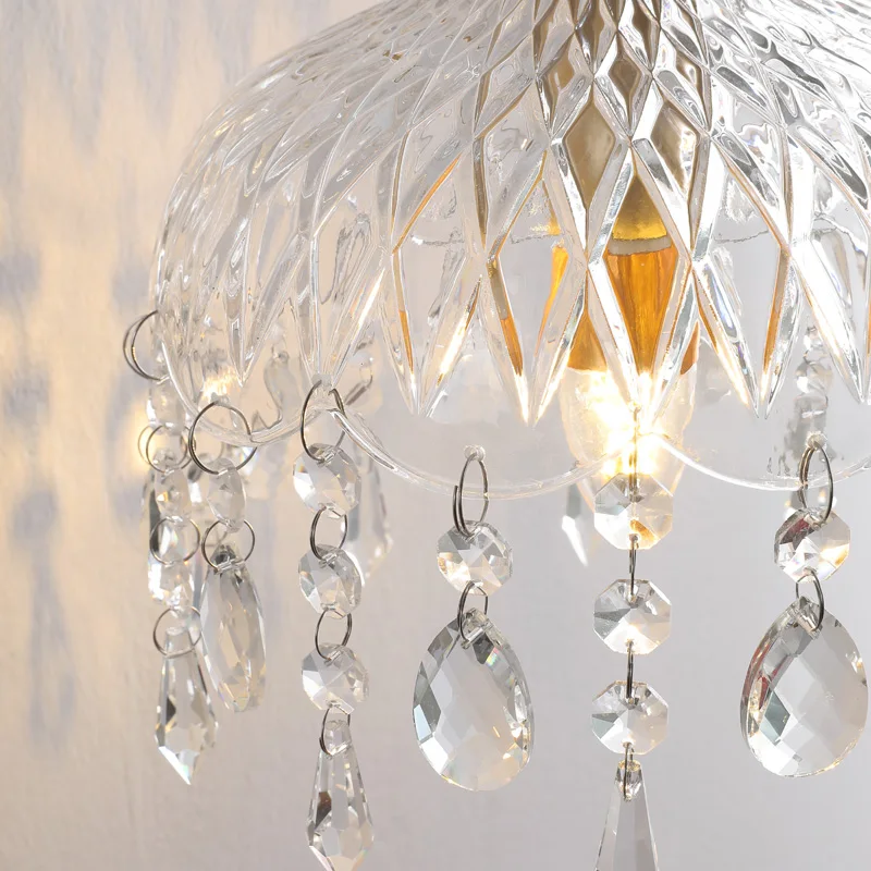 Contemporary Minimalist Living Room Pull Rope Wall Lamp Traditional Bedroom Bedside Crystal Pendant Light