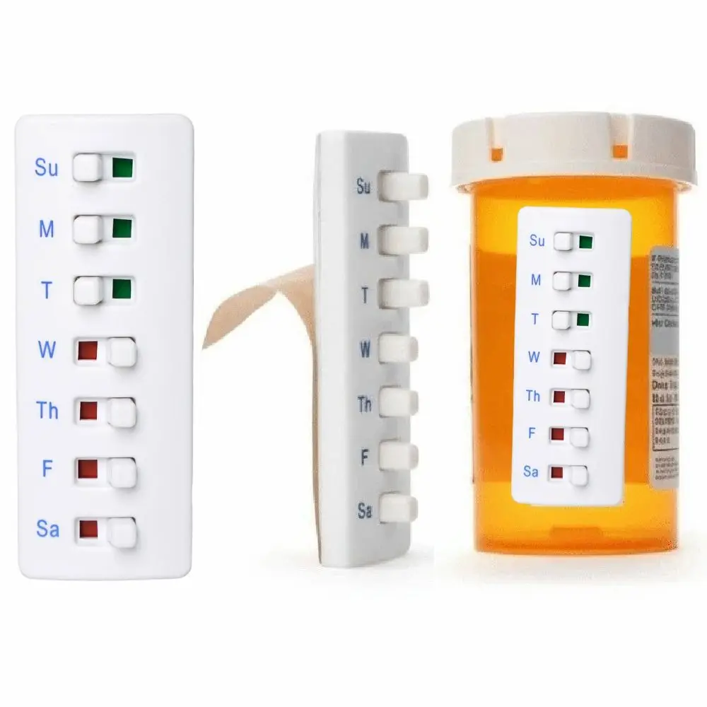 Rastreador de pastillas reutilizable con parte trasera curva, diseño antideslizante, recordatorio creativo de pastillas, indicadores codificados de Color para personas mayores