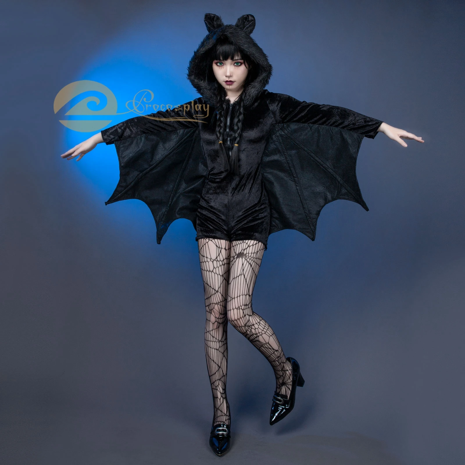 vampire-bat-cosplay-evil-black-hooded-jumpsuit-stocking-set-halloween-party-outfits-mp006082