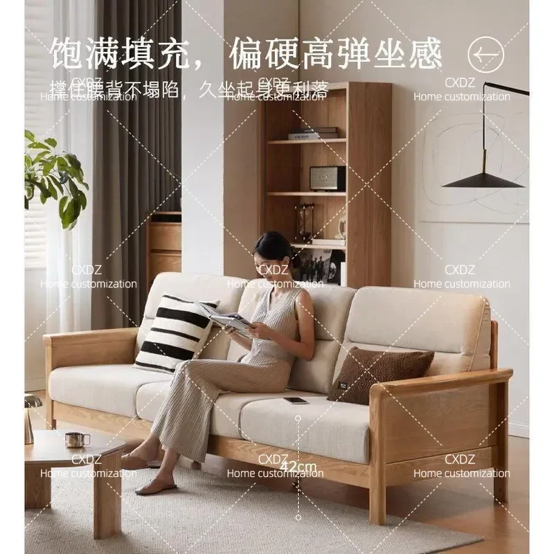 Japanese-style solid wood rattan sofa Home living room furniture Cherry wood color wabi-sabi retro wooden three-person sofa