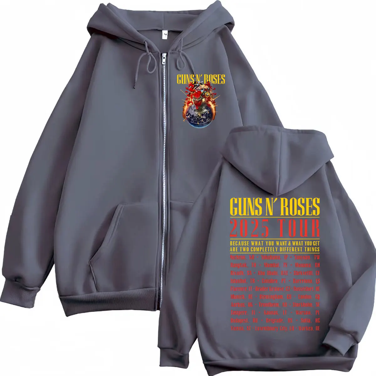 Guns N Roses 2025 Tour Zipper Hoodies Men Women Clothing Rock Hip Hop Zip Up Pullovers Fashion Y2k Oversized Hooded Sweatshirts