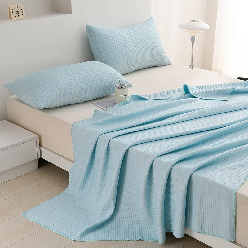 High-end Waffle Plaid Ice Silk Nylon Cooling Blanket for Bed Cool Feel Breathable Summer Quilt Soft Cooled Duvet Thin Comforter