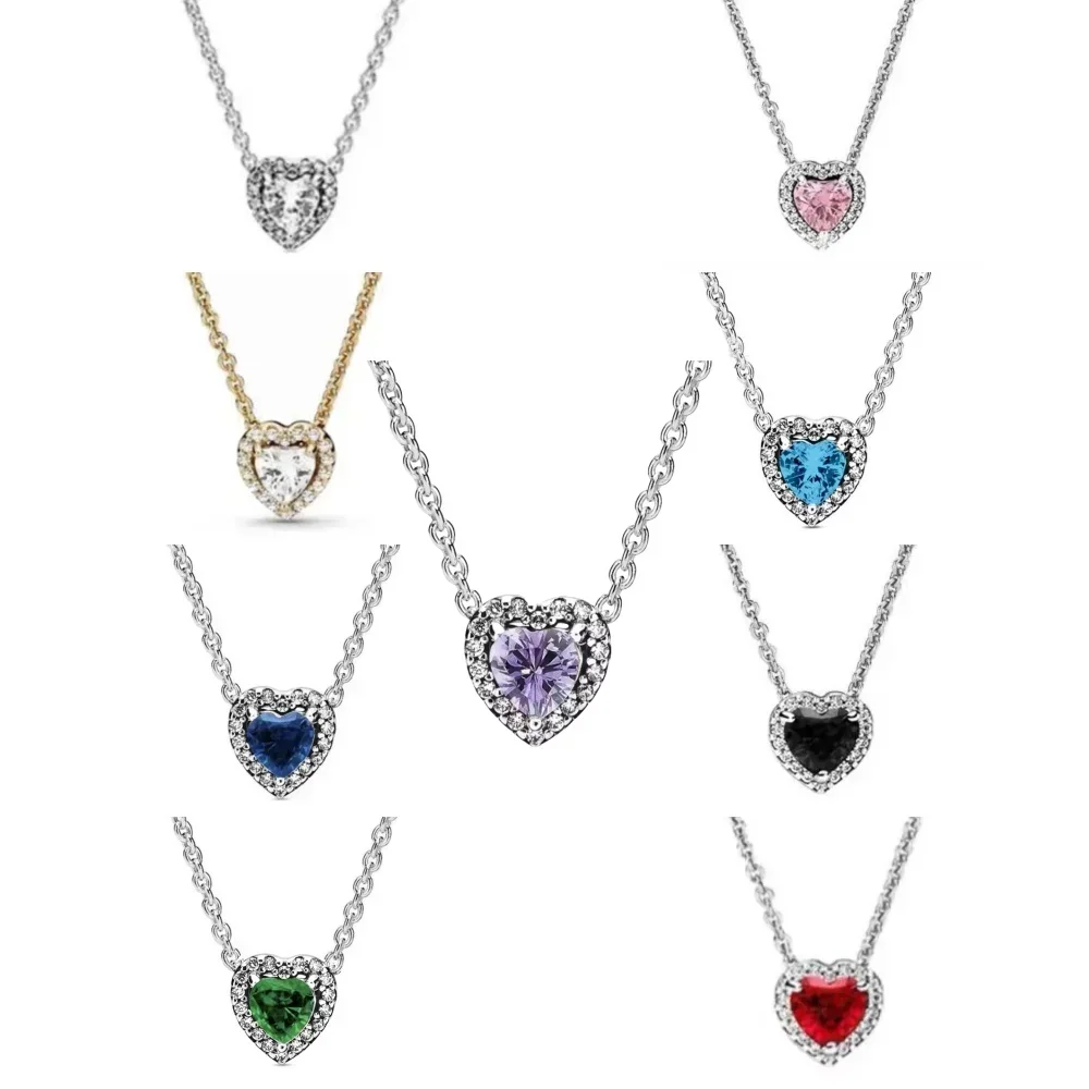 

2025 heart-shaped 925 sterling silver I Love You red, pink, blue, white heart-shaped necklace Valentine's Day gift jewelry