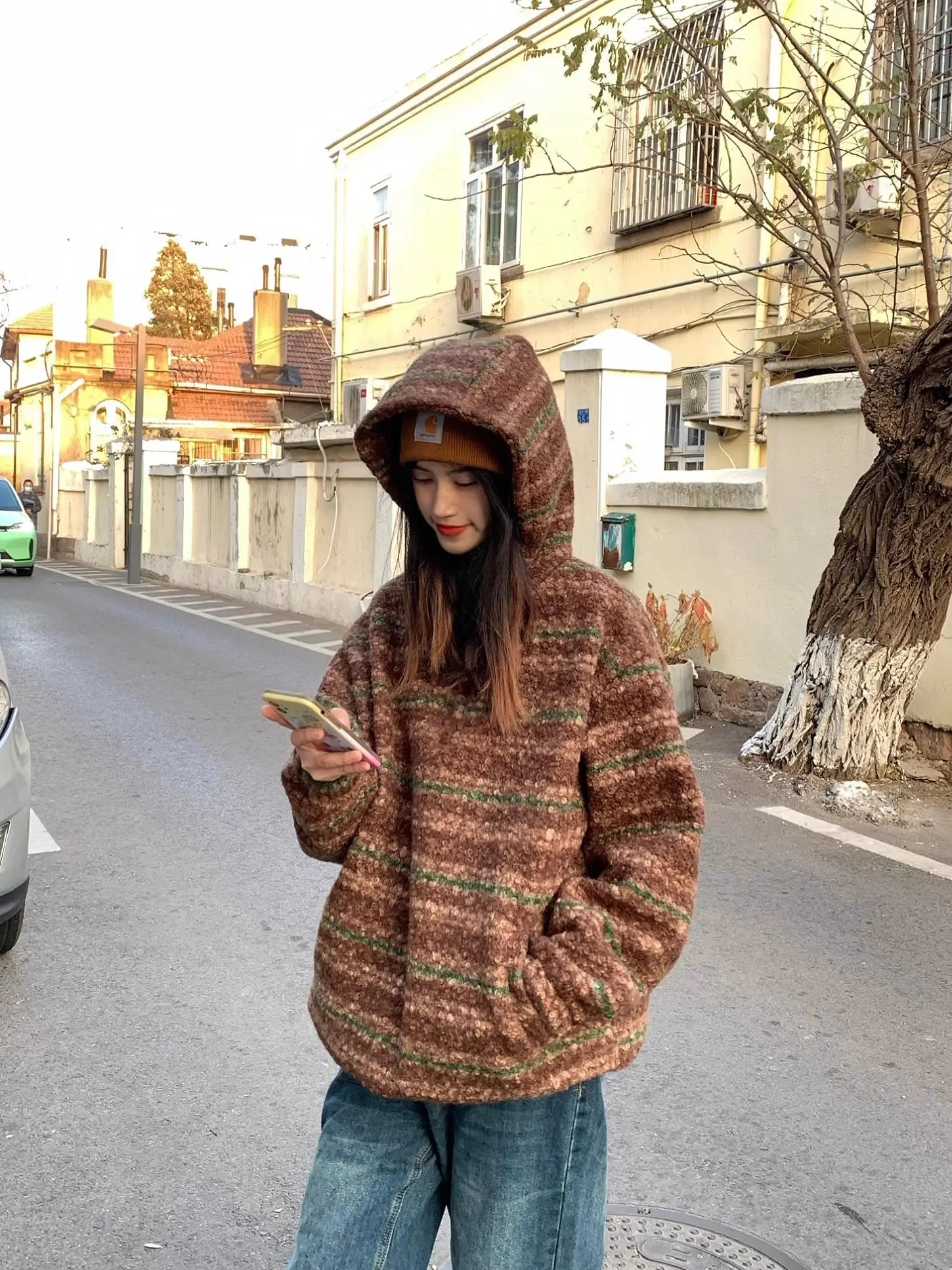 

Ретро-американский унисекс-худи из шерсти на молнии для мужчин и женщин, осенне-зимний уличный стиль