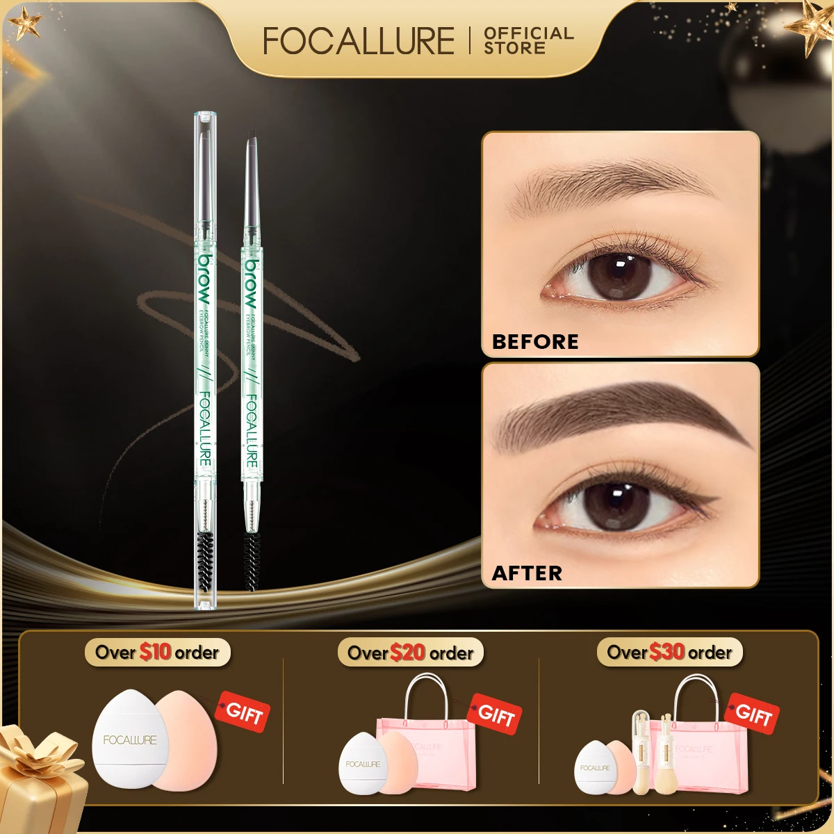 FOCALLURE 1MM Ultra-fine Eyebrow Pen Waterproof Long-lasting Multi-use Eye Brow Liner Pencil Eyebrow Enhancers Makeup Cosmetics