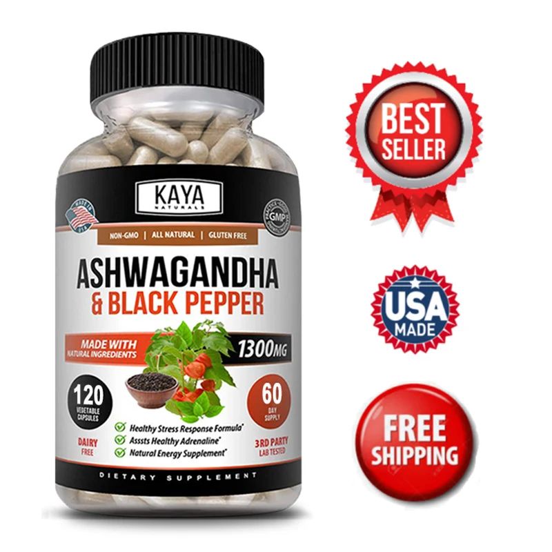 Organic Ashwagandha 1300 Mg - 120 Veggie Caps - Stress Relief, Anti-Anxiety, Improve Mood, Provide Energy