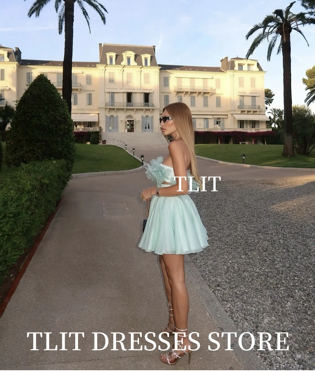 TLIT Короткое вечернее платье феи ярких цветов по индивидуальному заказу فستانlarla без бретелек с аппликациями и цветами, платья для выпускного вечера без рукавов Go