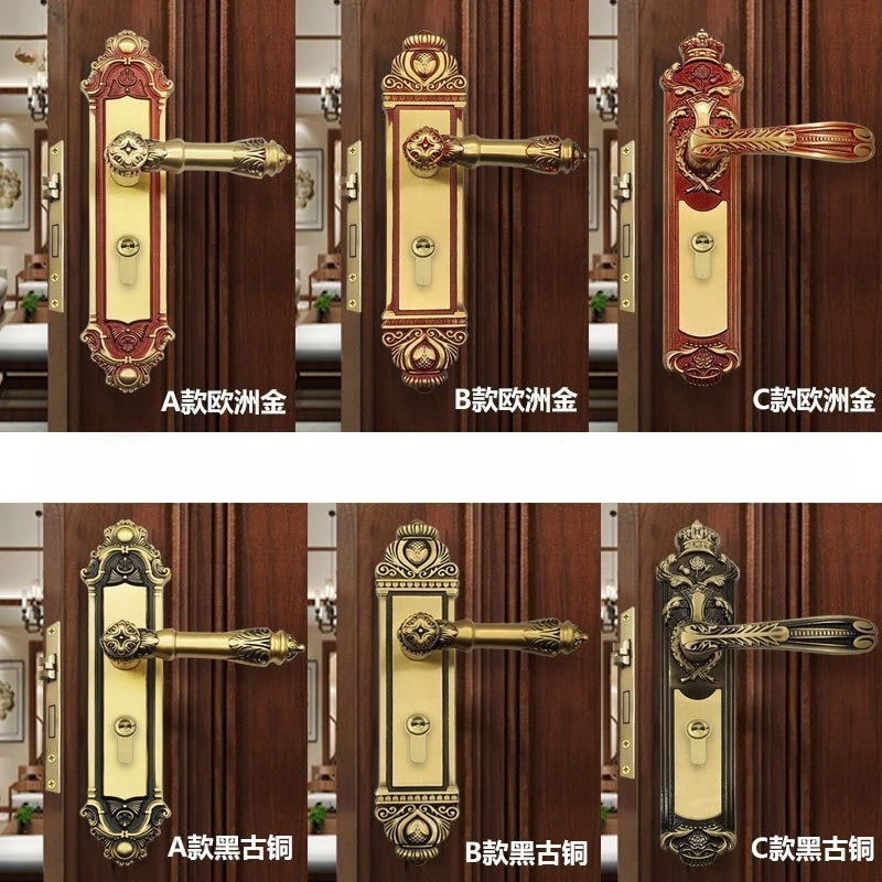 

Luxury Brass Gate Lock Europen Entrance Door Locks Golden Handle Lockset Bedroom Security Locksets Multi Color for Option