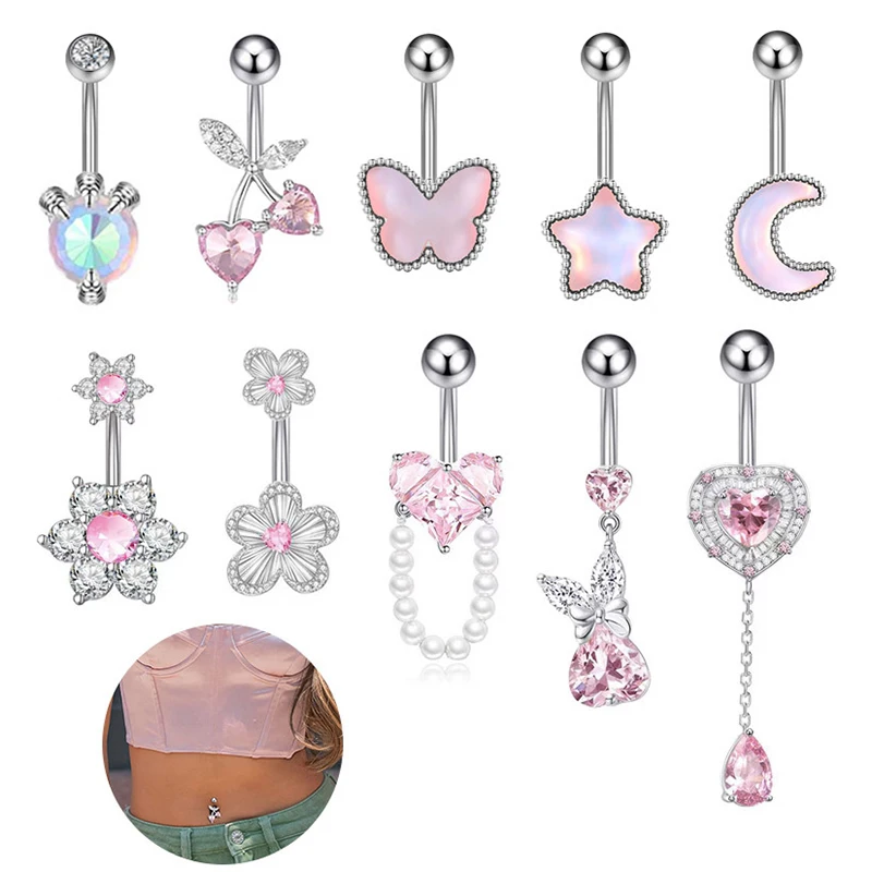 Fashion Butterfly Heart Pendant Stainless Steel Belly Button Piercing Ring For Women Girls Sexy Body Jewelry Accessories Gifts image 3