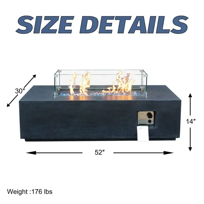 52" Outdoor Concrete Propane Gas Rectangle Fire Pit Table - Dark Gray Finish