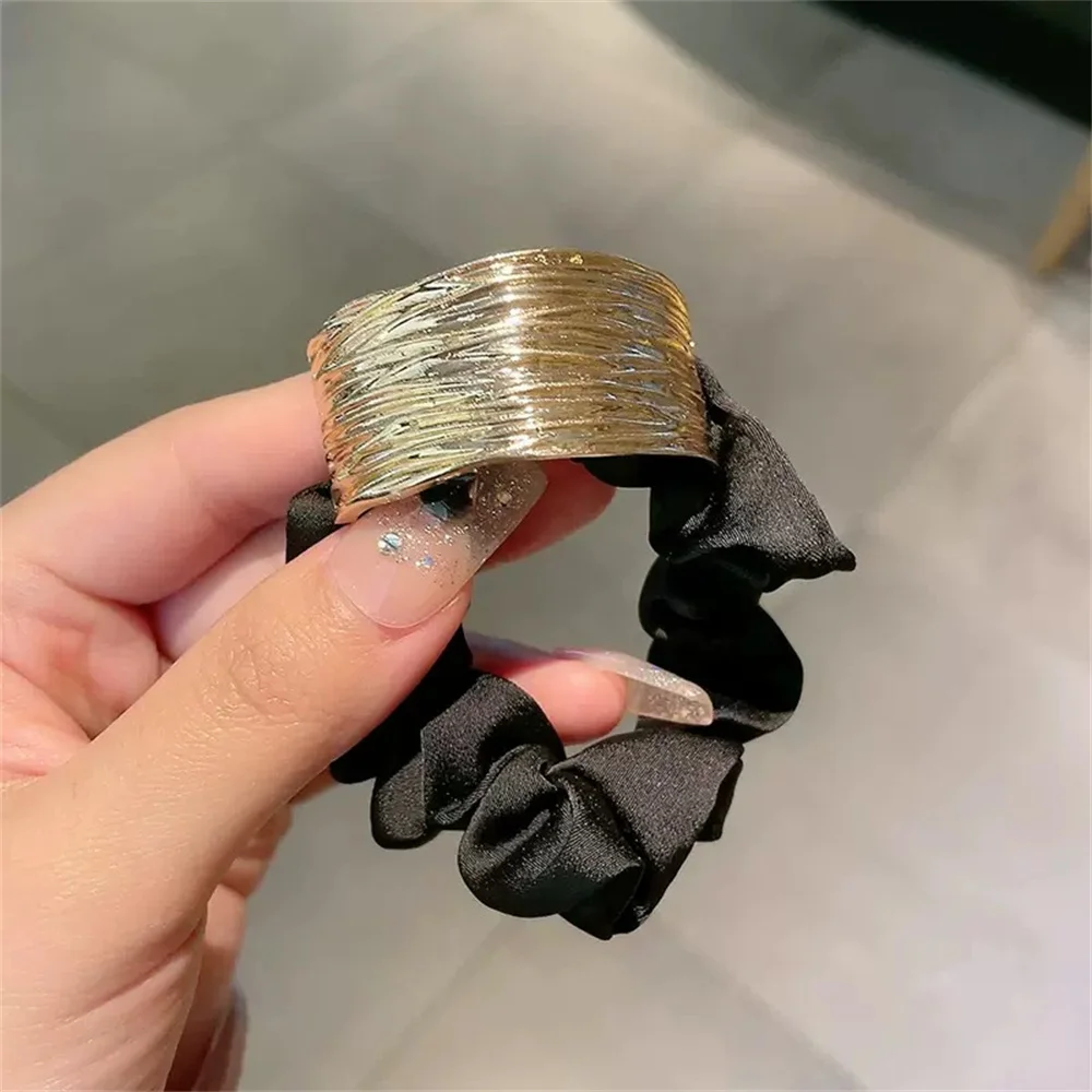 New Korean Style Satin Metal Hair Rope Elastic Hair Bands For Women Girl Fashion Ponytail Holder Hair Ropes Hair Accessories