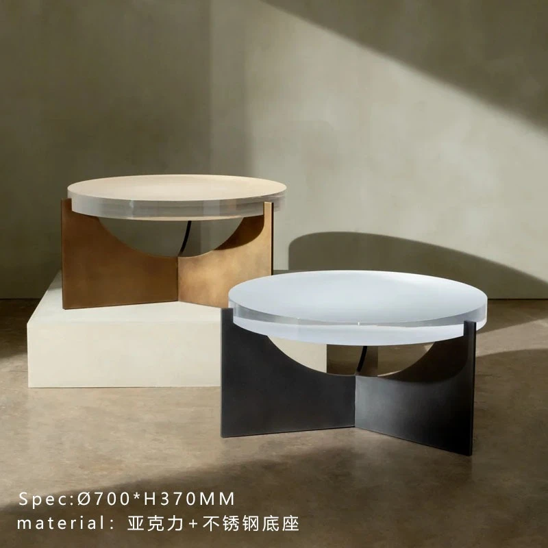 

Italian Minimalist Frosted Acrylic Coffee Table Living Room Sofa Stainless Steel Base Round Coffee Table