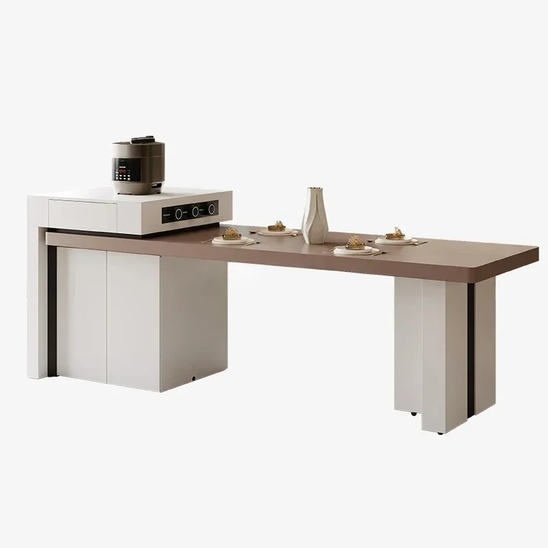 

Современный простой островный обеденный стол, встроенный выдвижной дом из каменной плиты