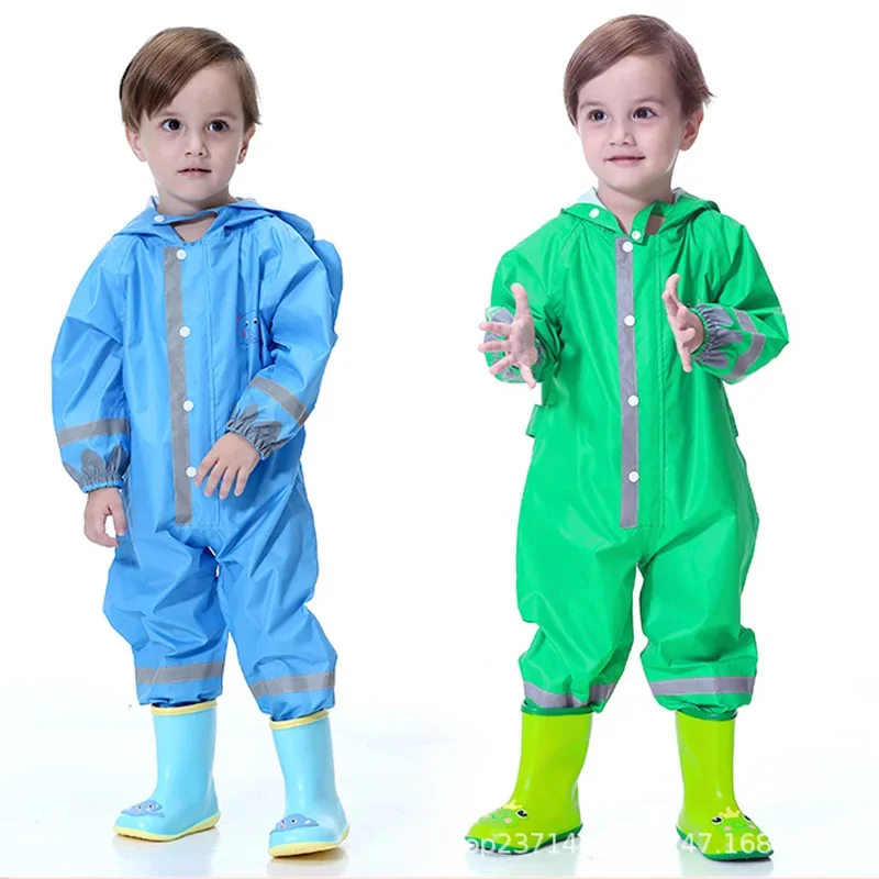 Children Raincoat Kids Boys Girls Waterproof Jumpsuit Hooded Outdoor One-Piece Cartoon Rabbit Rainwear and Rain Pants