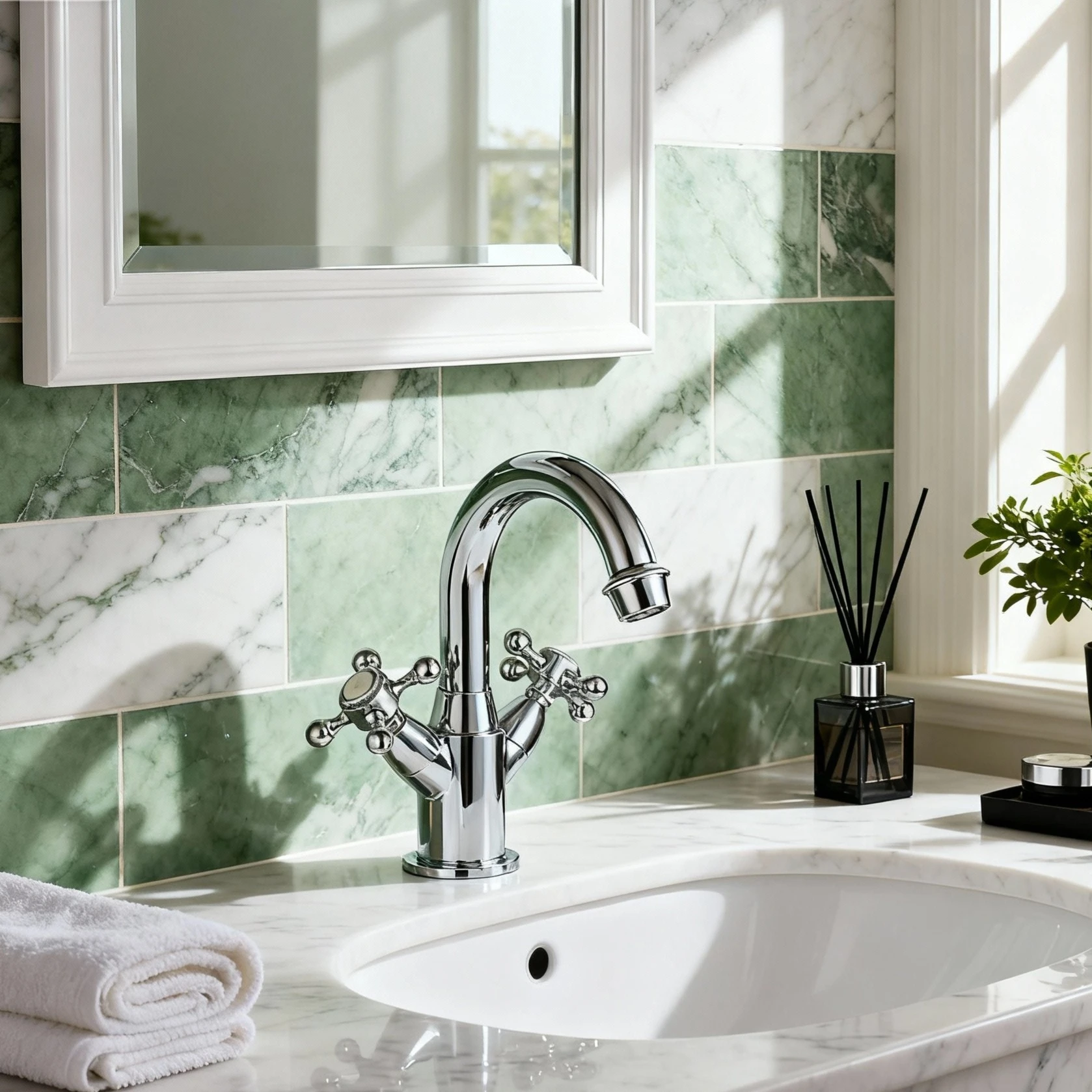 

Slion Classic Brass Dual Handle Deck-Mounted Basin Faucet with Ceramic Valve Core and Polished Finish