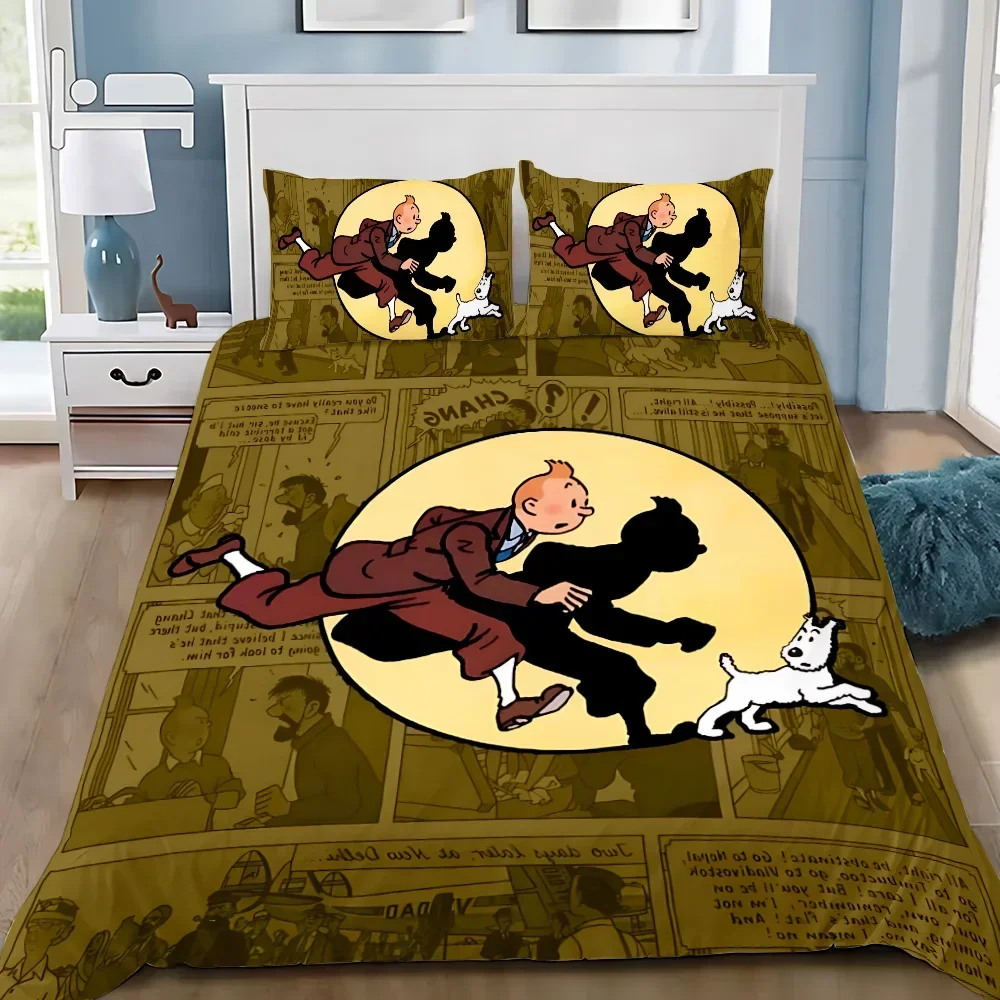 

Duvet Cover Pillowcase Adventures of Tintins Bedding Set Adult Boy Girl Bedroom Decoration Children Gift Single Double Large