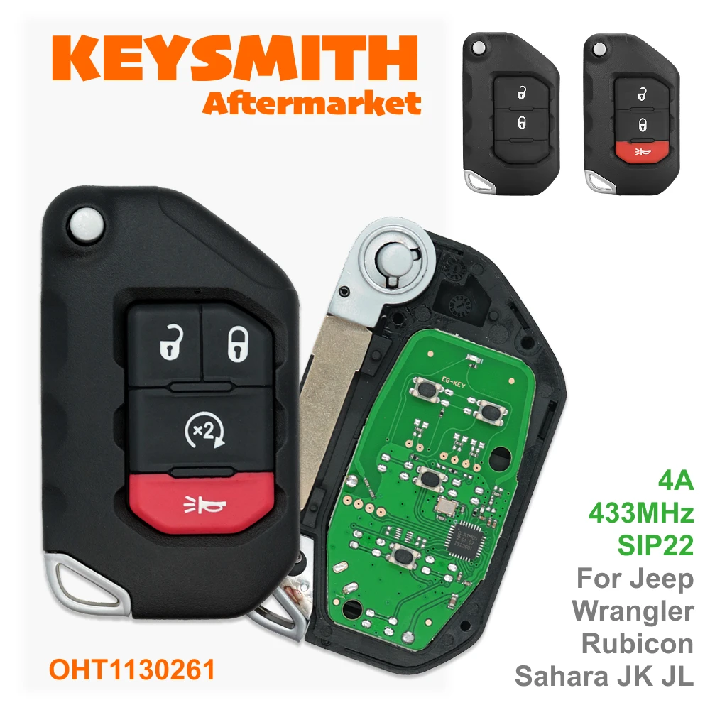 

KEYSMITH PCF7939M 4A 433MHz Keyless Go Smart Remote Car Flip Key Jeep Wrangler JL Gladiator 2018-2022 OHT1130261 68416-782AA