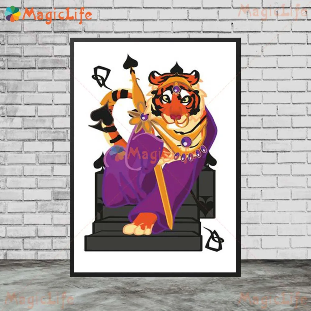 Tiger Spades Cartoon Poker Playing Cards Nordic Poster Wall Art Canvas Painting Wall Pictures For Living Room Decor Unframed