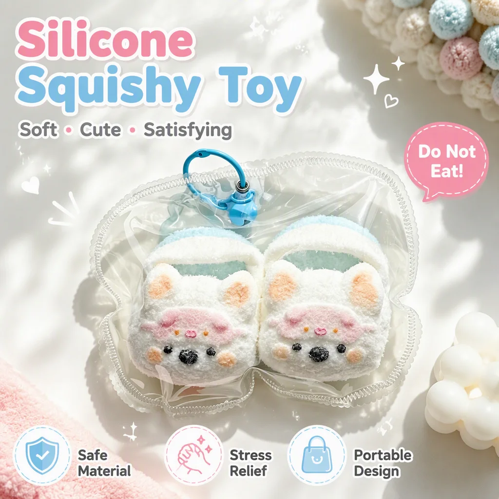Lovely Animal Slipper Squishy Fidget Toy Food Grade Silicone Material Decompression Squeeze Toy Keychain Pendant For Children