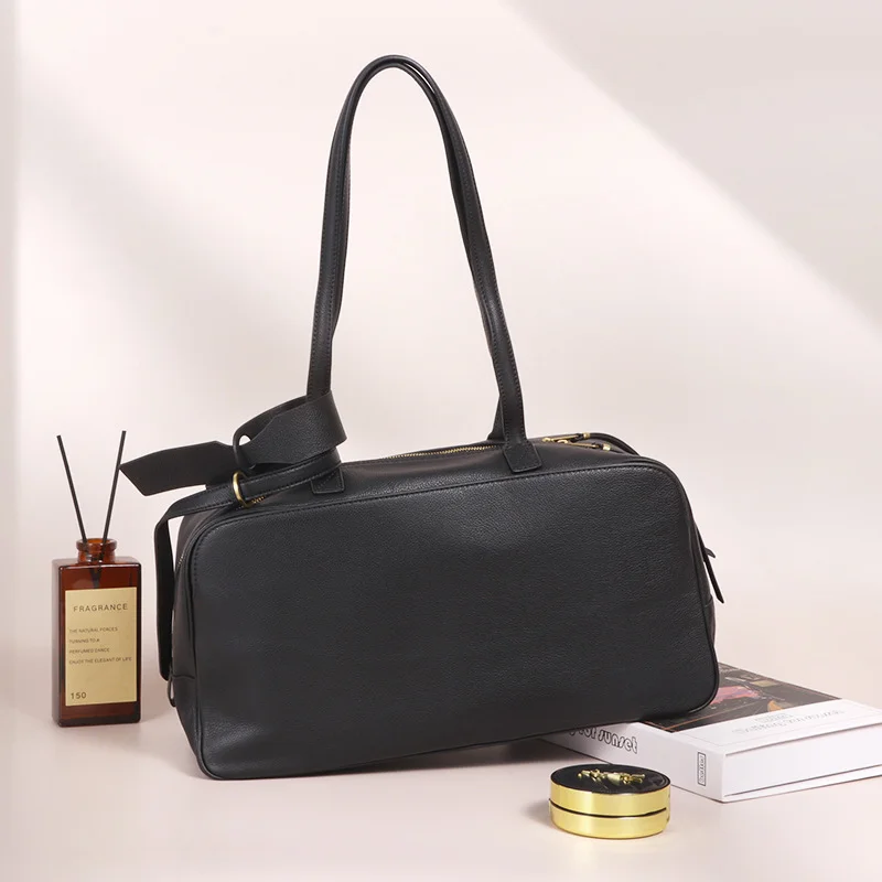 

Cowhide Bowling Bags French Fashion Luxury Design Handbag Large Capacity Shoulder Underarm Bag High Quality Tote Casual Lady