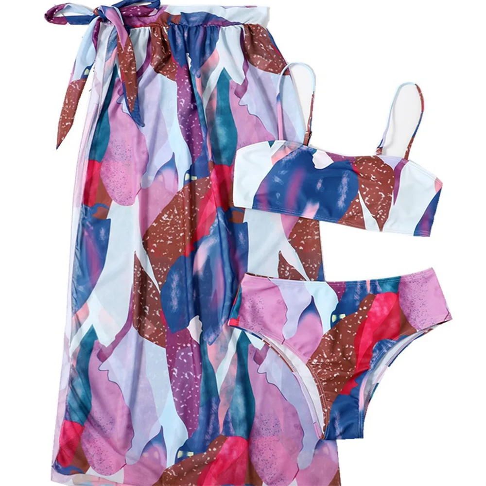 

Sexy Sling Bikinis Sets Y2K Print Bikini Swimsuit Knotted Cover-Ups Mesh Vacation Swimwear Thong Women Bathing Suit Beach Outfit