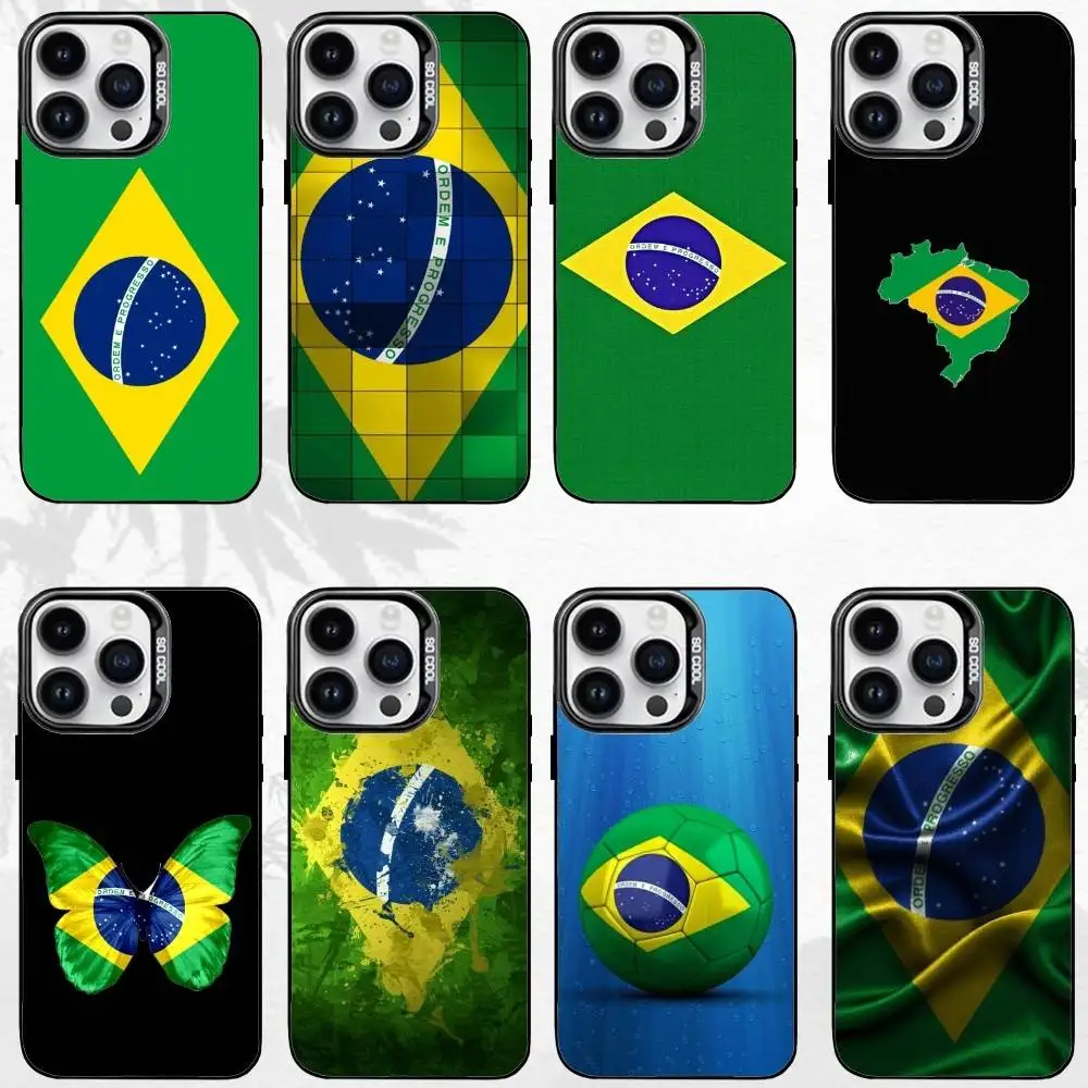 

B-Brazil Brazilian Flag Phone Case For iPhone17,16,15,14,13,12,11 Plus,Pro Max Black Matte Shockproof Cover