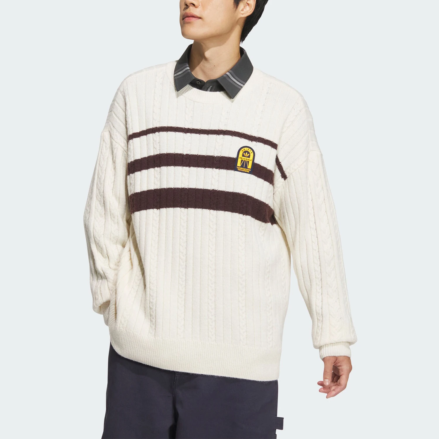 Adidas genuine clover men's and women's retro college knit sweater JC6850