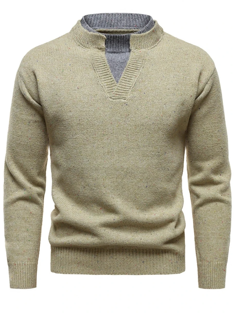 

Autumn and Winter Men's Vacation Two Large V-neck Stand up Collar Design Personalized Dot Sweater Men's Knitted Sweater Top